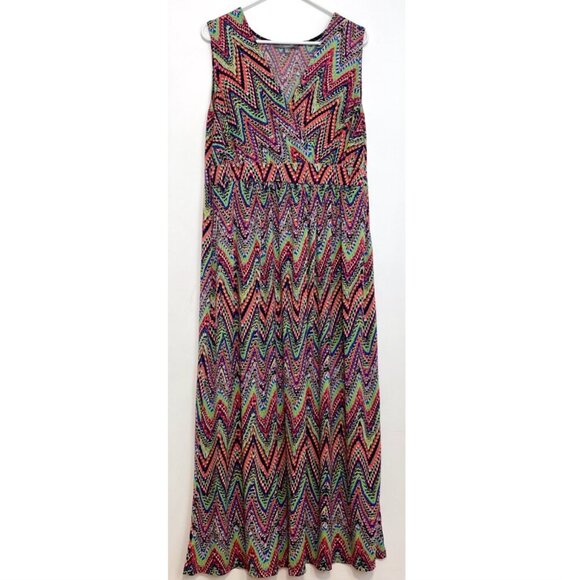 NY COLLECTION Plus Size Multicolor Sleeveless Maxi Dress Rainbow Chevron Stripe - Picture 2 of 15